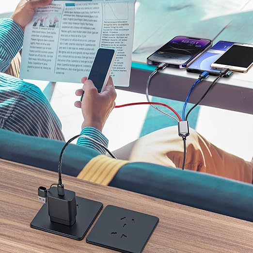 6 in 1 Multi Charging Cable 3Pack-6FT Multi USB Cable 3A Multi Charger Cable Braided Multiple Phone Charger Cable Universal USB A/C Charging Cord with 2*IP/Type C/Micro USB Port for Cell Phone/Tablets