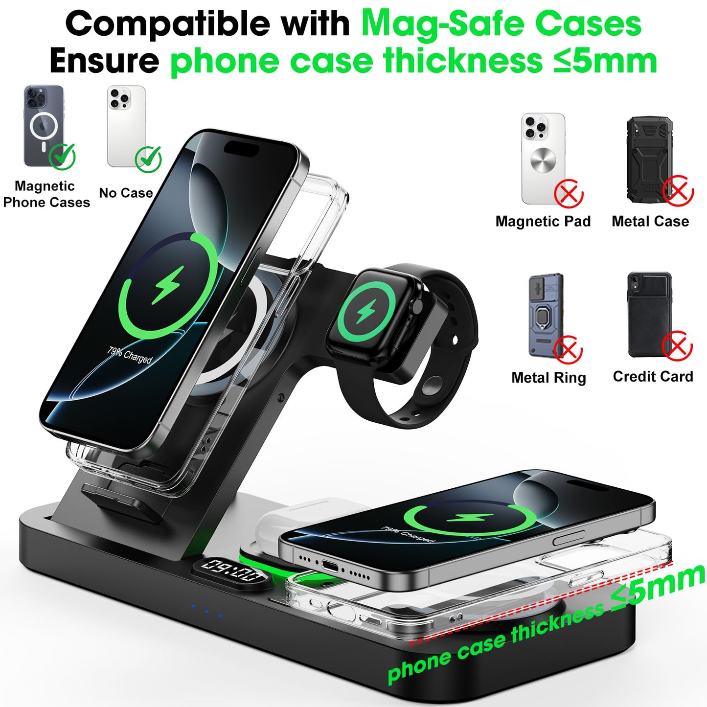 Dual Phone Foldable Wireless Charging Station for Apple Devices