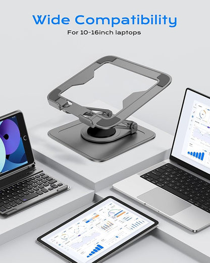 Adjustable Laptop Stand for Desk with 360 Base, Ergonomic Laptop Riser, Mount, Holder Notebook Computer Stand for MacBook Air Pro, HP, Dell, XPS, HP 16" Laptops - Gray