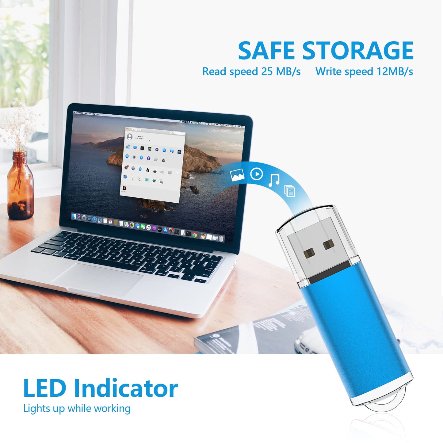 KOOTION Flash Drive 8GB 10 Pack USB 2.0 Thumb Drive Capped Memory Stick Jump Drive, Blue