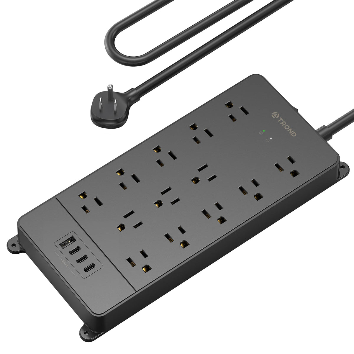 TROND Power Strip Surge Protector 10ft Cord, 4000J, 4 USB, ETL Listed,Black