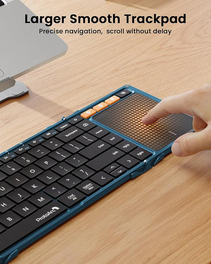 ProtoArc Foldable Keyboard with Touchpad, XK01 TP Folding Portable Keyboard, Full Size Keys, Large Trackpad Bluetooth Travel Keyboards for Laptop PC Tablet - Blue