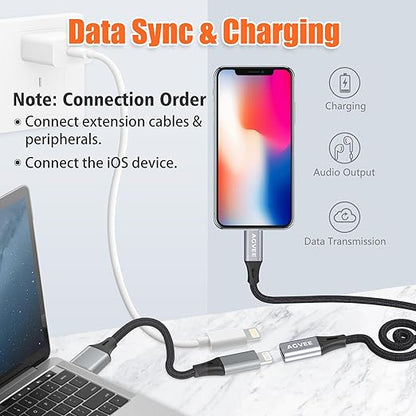 AGVEE 2 Pack 1ft Lightning Extension Cable, Braided Female to Male Extender Full Function Cord Compatible with iPhone iPad, Data Sync Video Audio & Charging Connector Adapter, Dark Gray