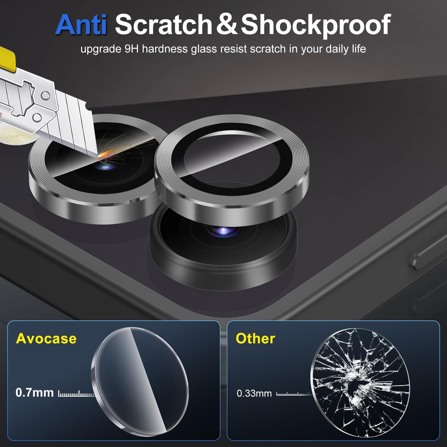 Avocase for Samsung Galaxy Z Flip 7 Camera Lens Protector, Individual Metal Ring Tempered Glass Lens Cover, [Strong Adsorption] Scratch Resistant Ultra-Thin HD Clear Lens Cover, 1 Set-Black