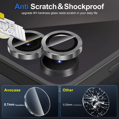Avocase for Samsung Galaxy Z Flip 7 Camera Lens Protector, Individual Metal Ring Tempered Glass Lens Cover, [Strong Adsorption] Scratch Resistant Ultra-Thin HD Clear Lens Cover, 1 Set-Black