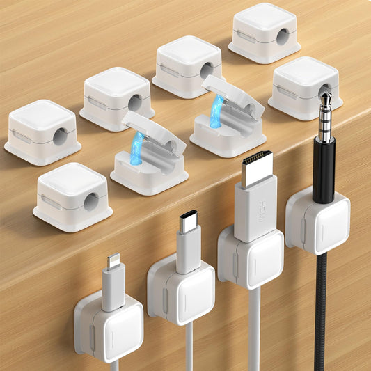 8 Pack Cord Organizer, Magnetic Cable Clips, Under Desk Management, Blue