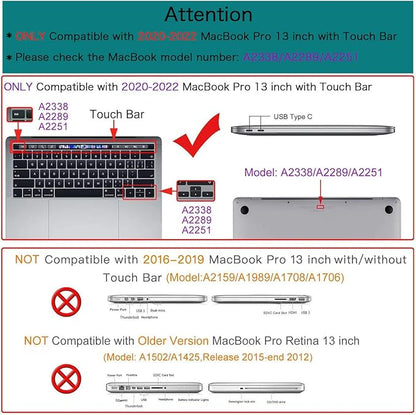 Teryeefi for MacBook Pro 13 inch Case 2024,2022-2016 Release Model M2 M1 A2338 A2289 A2251 A2159 A1989 A1706 with Touch Bar, Design Hard Shell Cover with Keyboard Cover Scren Protector, Bows-A