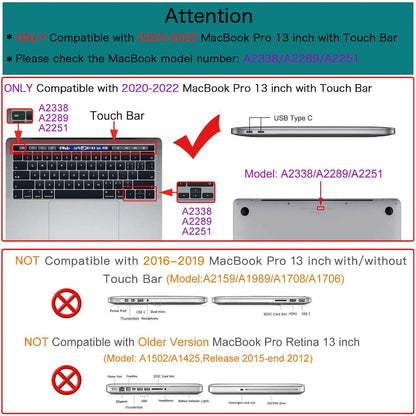 Teryeefi for MacBook Pro 13 inch Case 2024,2022-2016 Release Model M2 M1 A2338 A2289 A2251 A2159 A1989 A1706 with Touch Bar, Design Hard Shell Cover with Keyboard Cover Scren Protector, Bows-A