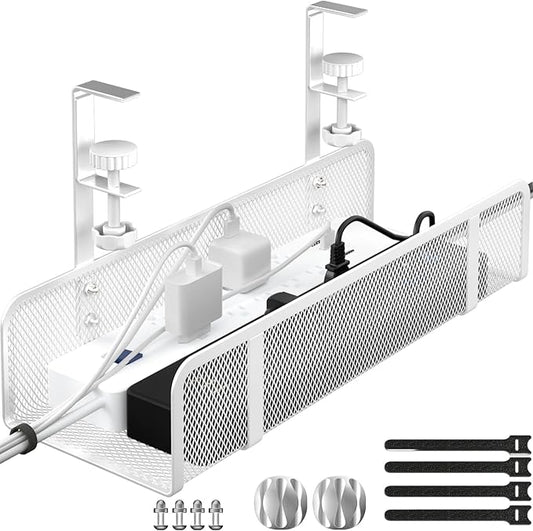 Under Desk Cable Management Tray, Wire Management Desk Cable Organizer Cable Management Box, Cord Organizer Storage for Office