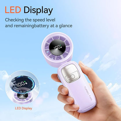 3-in-1 Portable Handheld Turbo Fan-100 Speeds, 11000 RPM, 10Hrs Cooling, LED Display, 90° Rotation, USB Rechargeable Battery Powered, Mini Foldable Hand Held Personal Fan for Women Men (Purple)