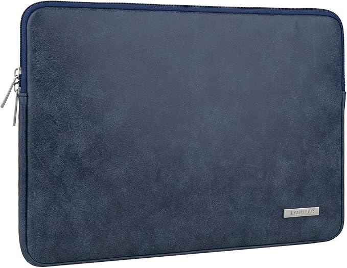 RAINYEAR 13 Inch Laptop Sleeve PU Suede Leather Case Padded Bag, Deep Blue