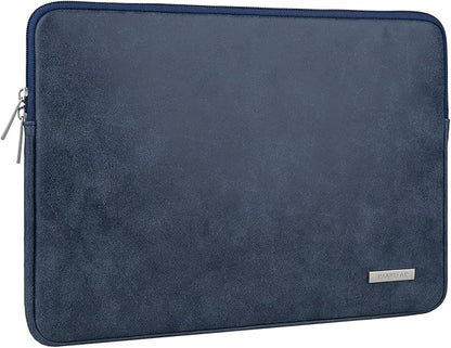 RAINYEAR 13 Inch Laptop Sleeve PU Suede Leather Case Padded Bag, Deep Blue