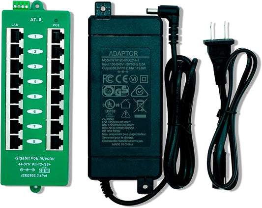 PoE Texas 8-Port Active Mode A PoE+ Injector, 56V 120W Supply
