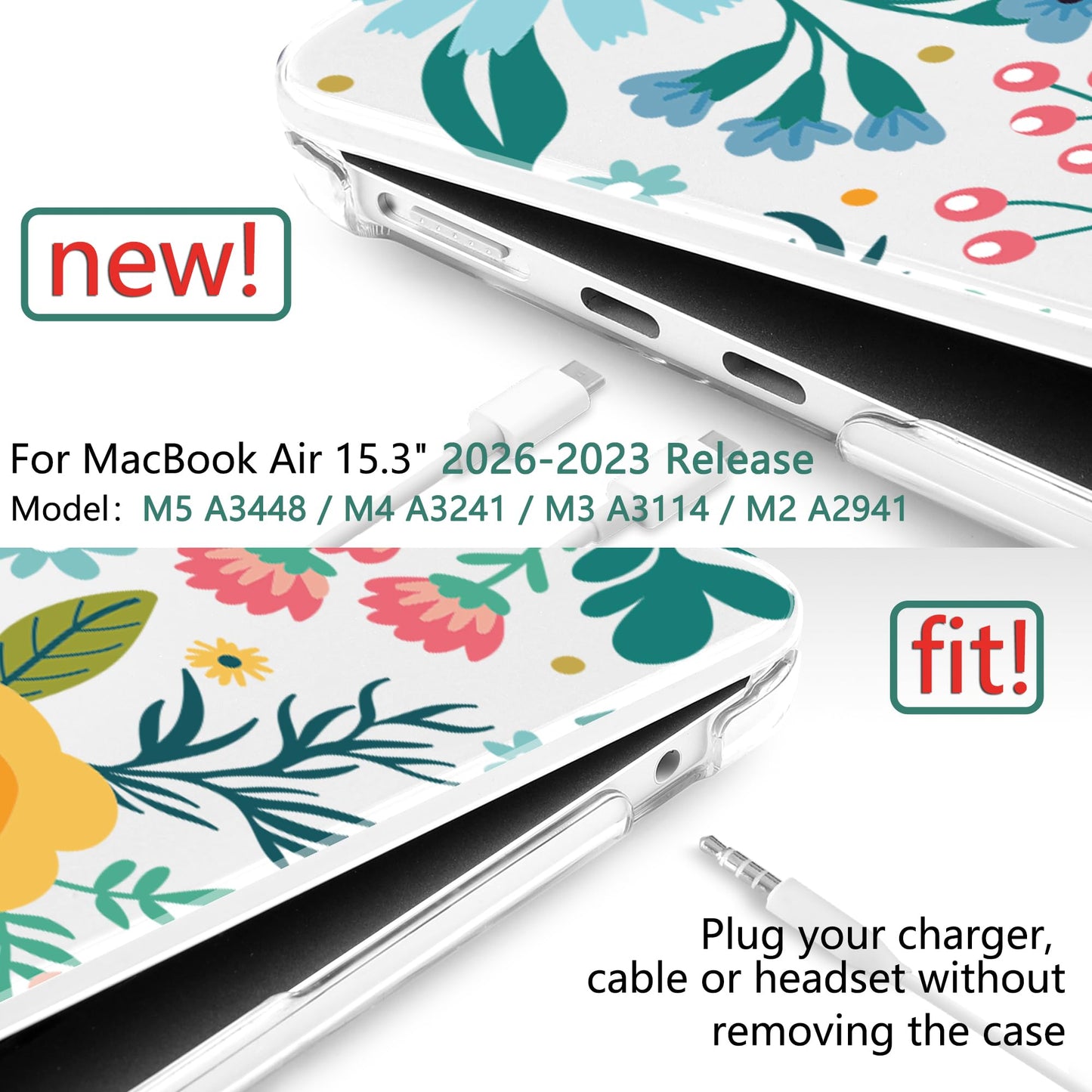 TWOLSKOO for MacBook Air 15 inch Case 2026 2025 2024 2023 Release M5 A3448 M4 A3241 M3 A3114 M2 A2941, Plastic Hard Shell & Screen Protector & Keyboard Cover & Trackpad Film, Abstract Flower