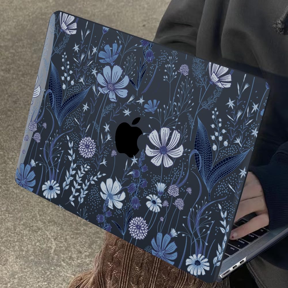 LCMOCICO for 2018 2019 2020 2021 MacBook Air 13 Inch Case M1 A2337 A2179 A1932, Pattern Plastic Hard Shell Case Cover for MacBook Air 13.3 M1 with Retina Display & Touch ID, Wild Flowers Black