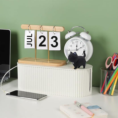 Large Cable Organizer Box for Power Strips, Surge Protectors, Chargers, TV Computer Wires - White