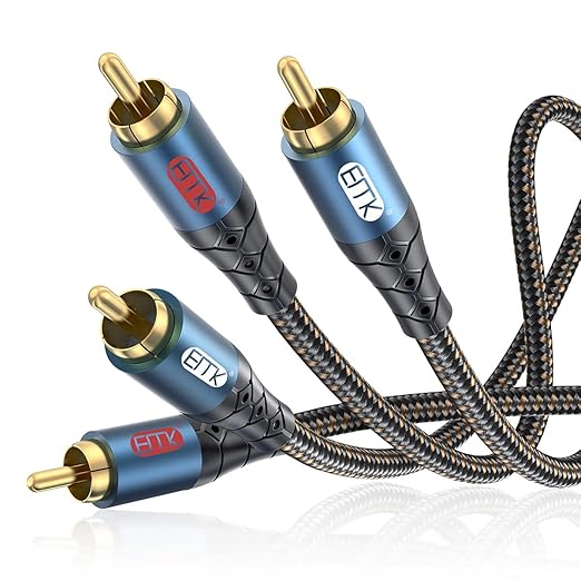 RCA Cable Subwoofer Cable 2RCA Male to 2RCA Male Stereo Audio Cable Y Splitter 24K Gold-Plated Nylon Braided Double Shielded Digital Analogue Supports Amplifiers,Home Theater,Hi-Fi System(10ft/3m)