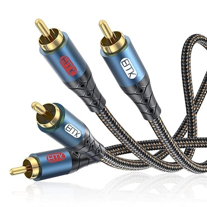 RCA Cable Subwoofer Cable 2RCA Male to 2RCA Male Stereo Audio Cable Y Splitter 24K Gold-Plated Nylon Braided Double Shielded Digital Analogue Supports Amplifiers,Home Theater,Hi-Fi System(10ft/3m)