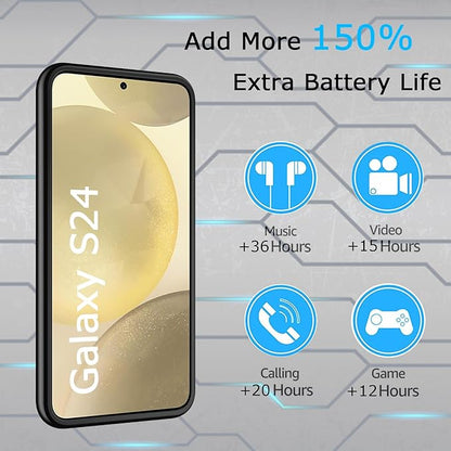 Battery Case for Galaxy S24, [10000mAh] Slim Portable Protective Fast Charging Case Backup Power Bank Battery Case Compatible with Galaxy S24-6.2 inch-Black