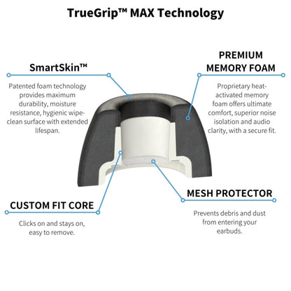 Comply TrueGrip MAX Premium Memory Foam Replacement Ear Tips, Black Large