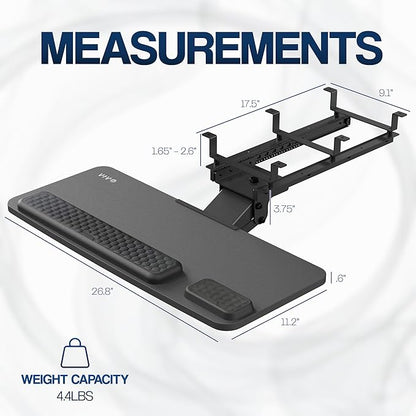VIVO Premium Adjustable Computer Keyboard and Mouse Platform Tray, Ergonomic Under Table Desk Mount Drawer with Padding, Black, MOUNT-KB27P-B