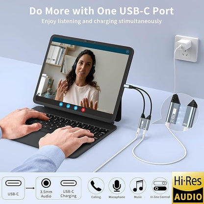Quanlex 2 in 1 Magnetic USB C to 3.5mm Headphone Jack Adapter and Charger, USB C to Aux Audio Jack Hi-Res 32bit/384kHz with PD 60W Fast Charging Dongle Cable for iPadiPhone 16/15