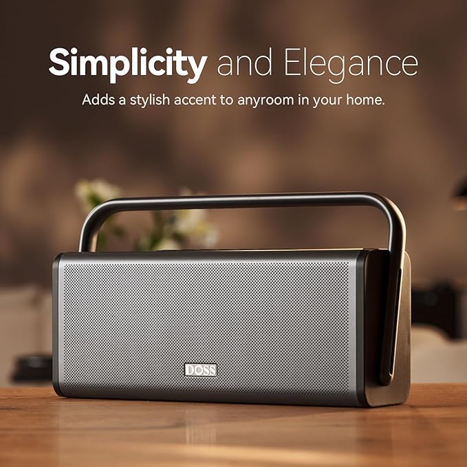 DOSS SoundBox XL Pro Bluetooth Speaker with 50W Powerful Stereo Sound, Extra Bass,16H Playtime, Integrated Metal Body, Aluminum Alloy Handle, Portable for Home, Office, Backyard, Camping