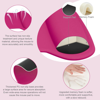 MOSISO Wrist Rest Support for Mouse Pad & Keyboard Set, Ergonomic Mousepad Non-Slip Base Home/Office Pain Relief & Easy Typing Cushion with Neoprene Cloth & Raised Memory Foam, Rose Red