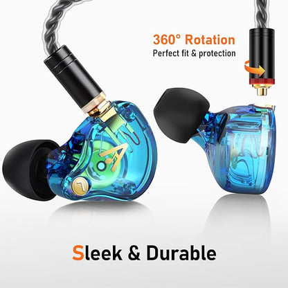 Vibes 202 Wired Earbuds - HiFi in Ear Monitor Headphones – Professional Noise-Isolating Ear Buds - Clear Sound, Deep Bass & Comfort-Fit IEM Earphones - MMCX to 3.5mm, Silver Plated Cord, Carrying Case