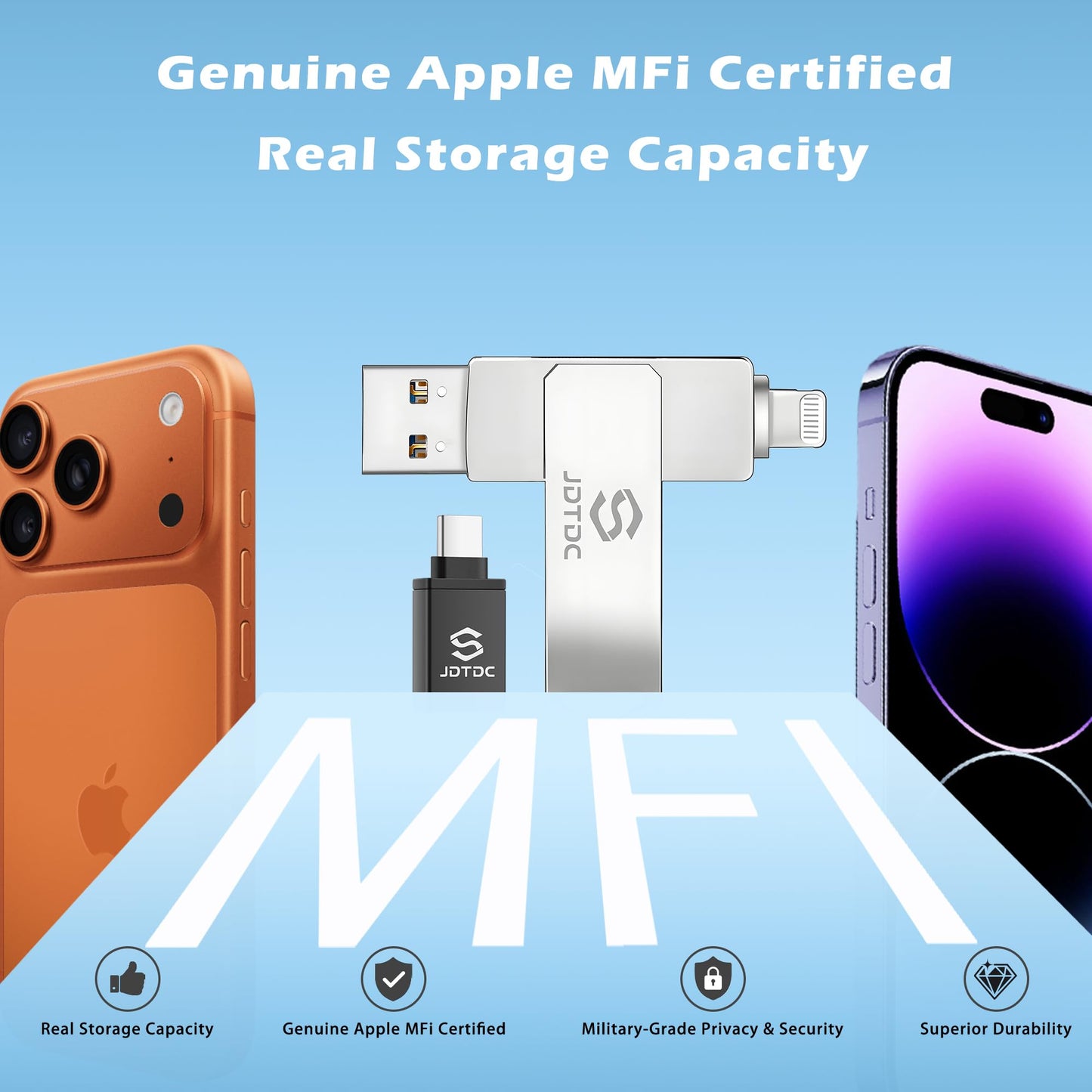 True Capacity 256GB MFi Certified iPhone Photo Stick, 3-in-1 Flash Drive