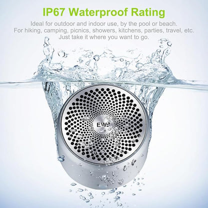 Travel Case Packed, Wireless Mini Bluetooth Speaker with Custom Bass Radiator. EWA A106, Small But Loud, The Next Generation of Portable Speakers for Home, Outdoors, Shower (Silver)1.89* 1.57 inches
