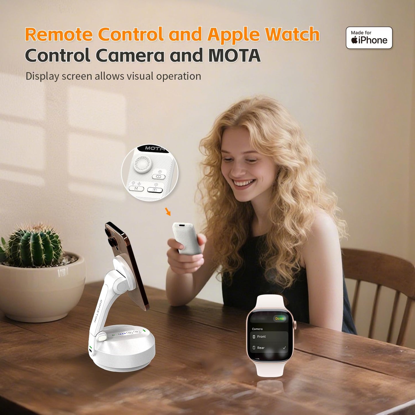COMITOK Magnetic Auto Face Tracking Stand MOTA Tripod with Remote Controller for iPhone Follows Your Movement Hands-Free Video Recording with 360 Degree Holder for Conference, FaceTime, Fittness-White