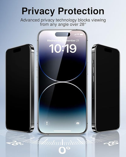 SMARTDEVIL 2 Pack for iPhone 14 Pro Privacy Screen Protector, Military Grade Shatterproof, 9H Hardness, Anti-Spy Tempered Glass, Fast & Easy Instlltion, Case Friendly