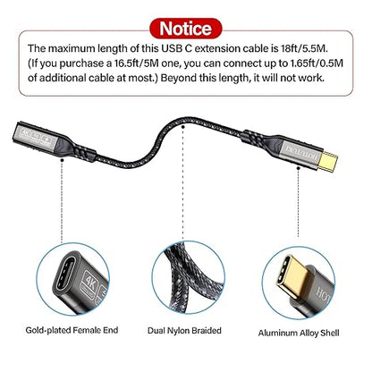 short type c extension cable 1.65ft/0.5M,240W PD Fast Charging 20 Gbps usb c 3.2 gen 2 extension cable,c cable male to female, Compatible with laptop, docking station, charger extension cable