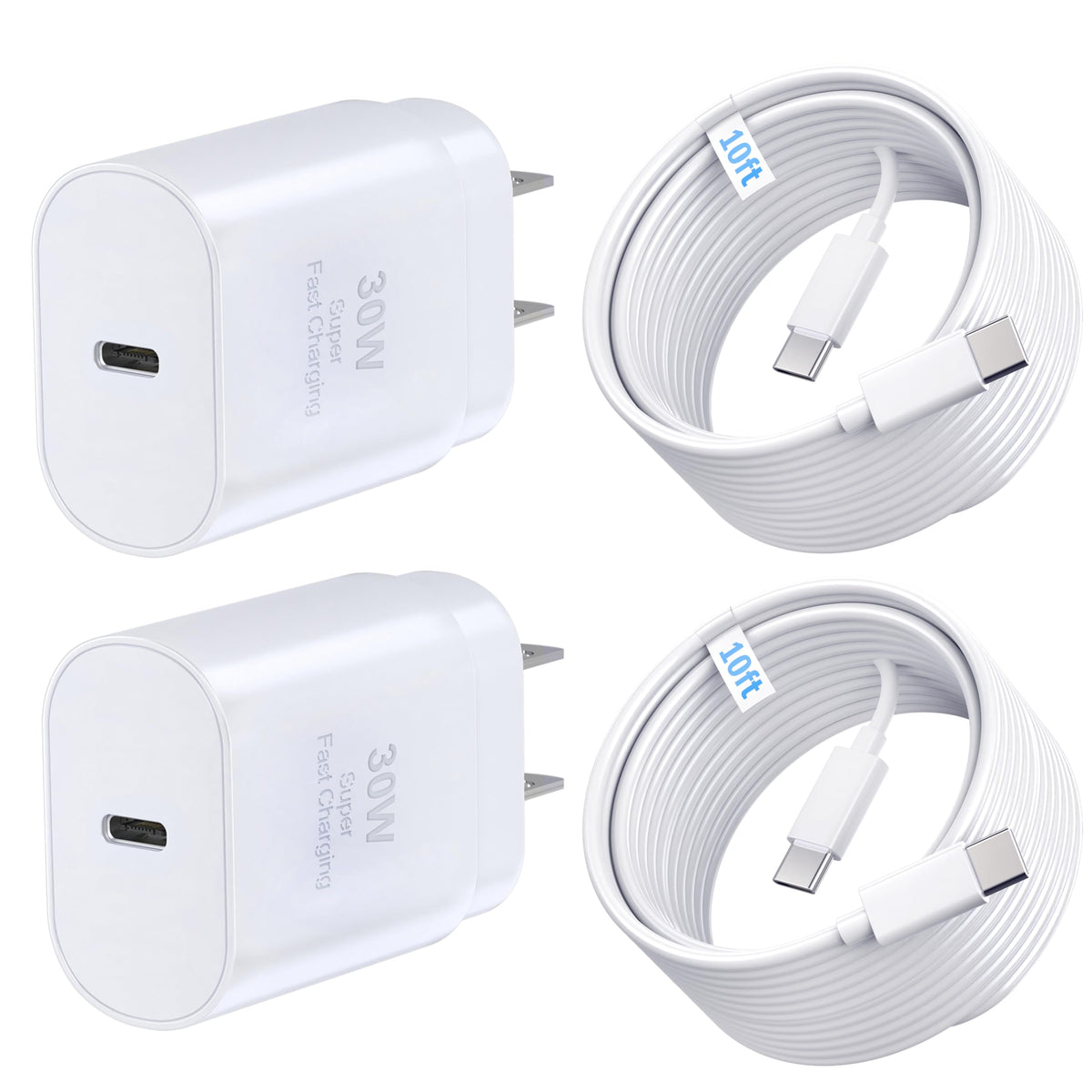 TT&C 2-Pack 30W USB C Fast Charger with 10FT Long Cables for iPhone 17, 16