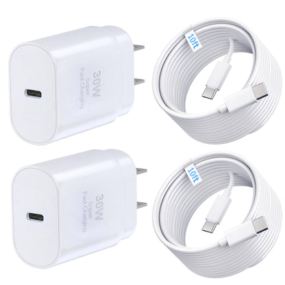 TT&C 2-Pack 30W USB C Fast Charger with 10FT Long Cables for iPhone 17, 16