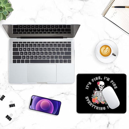 ITNRSIIET Mouse Pad with Stitched Edge Premium Textured Smooth Precise Operation Waterproof Washable Non-Slip Rubber Base Desktop Protection Mat, 10.2×8.3×0.12 inches, Flower Skull