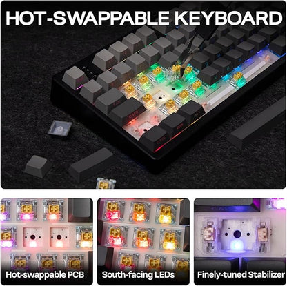 EPOMAKER TH108 Full Size Mechanical Keyboard, Wireless Gaming Keyboard with 8000mAh Battery, Creamy Gasket, 108 Keys, Hot Swap, Custom Driver, RGB Backlight (Black, Creamy Jade)