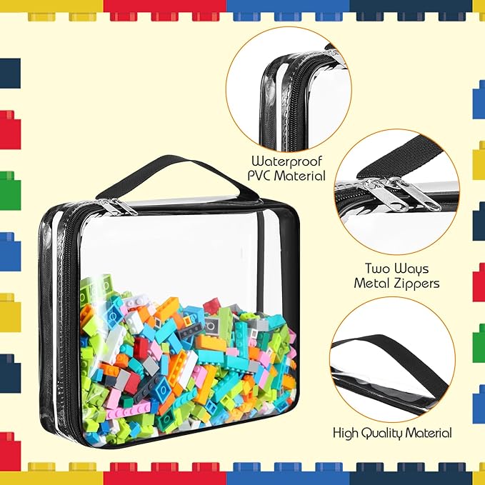Sanwuta 6 Packs Toy Storage Bags, PVC Organizing Case Bags with Zipper, Waterproof Toy Container for Board Games, Building Blocks, Puzzles, Small Toys and Kids Books(Large, Small,Clear)