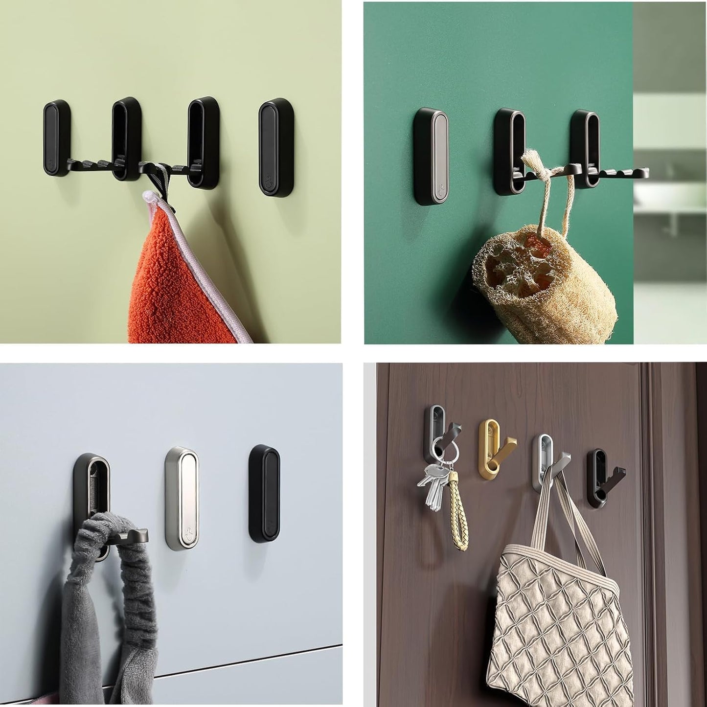 YipuVR 4PCS Gold Foldable Wall Hooks, Metal Folding Hooks Wall Mount, Easy Installation, Suitable for Bathroom Kitchen, Flip Down Hook for Wal l Hanging Coat, Bag, Towel, Key, Hat (Black)