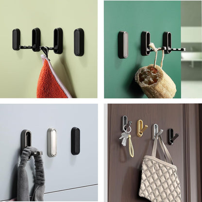 YipuVR 4PCS Gold Foldable Wall Hooks, Metal Folding Hooks Wall Mount, Easy Installation, Suitable for Bathroom Kitchen, Flip Down Hook for Wal l Hanging Coat, Bag, Towel, Key, Hat (Black)