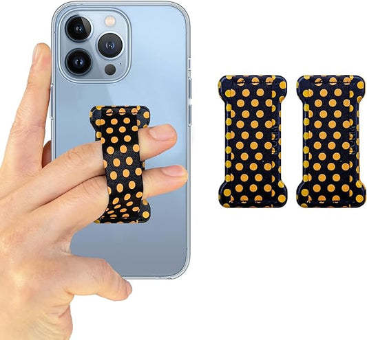 WUOJI Phone Grip Holder for Hand, Universal Finger Strap Phone Holder, Finger Selfie Grip Compatible with Most Smartphones (Dot Yellow) - 2Pack