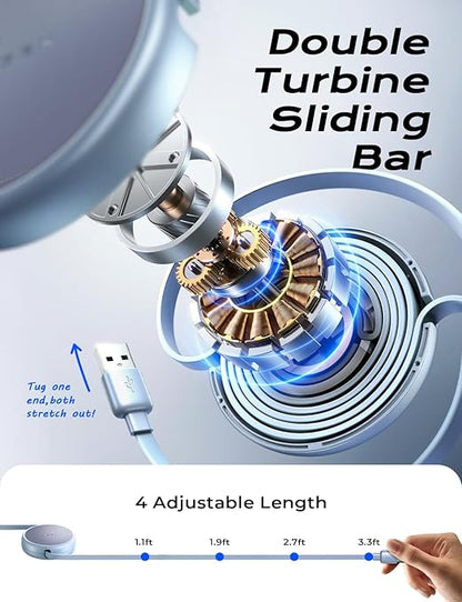 LISEN Multi Charging Cable 3 in 1 iPhone 16 Charger Cord, Retractable Car Charger Type C Cable, Retractable iPhone Charger Cord with Type C/L/Micro USB for iPhone/Samsung/PS/Kindle,Blue