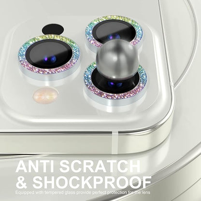 Choiche [3+1 for iPhone 14 Pro/iPhone 14 Pro Max Camera Lens Protector Bling, 9H Tempered Glass Camera Cover Screen Protector Metal Ring Decoration Accessories (Glitter-Colorful)