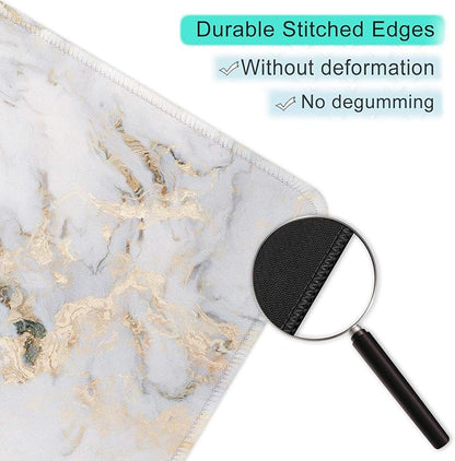 ITNRSIIET Mouse Pad with Stitched Edge Premium Textured Smooth Precise Operation Waterproof Washable Non-Slip Rubber Base Desktop Protection Mat, 10.2×8.3×0.12 inches, Gray Marbling Gold
