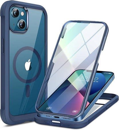 Miracase Magnetic Case for iPhone 13 Mini 5.4 Inch,with MagSafe,Built in Screen Protector,Full Body Protection(Dark Blue)