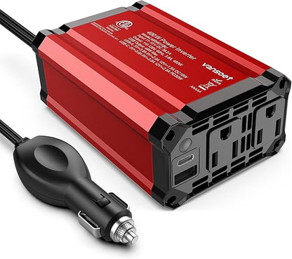 400W Car Power Inverter: vansoet DC 12V to AC 110V Inverter Converter, USB C PD 30W and USB-A QC 18W Port - Dual AC Plug Adapter Outlet Inverter for Vehicles, Laptop, Phones, Camera