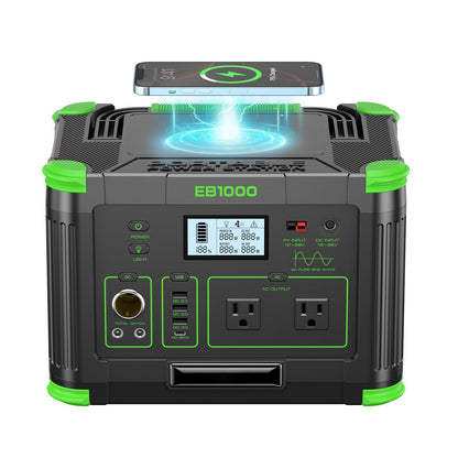 Portable Power Station 1000W (Peak 2000W) for Home Backup & Off-Grid