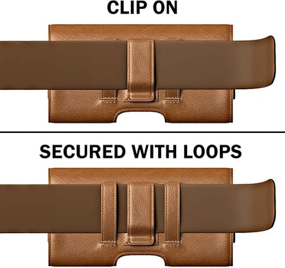 Galaxy Wireless USA for for Samsung Galaxy S25 S24 Ultra, S25 S24 Plus/S23 fe Holster Brown Leather Carrying Cell Phone Holder Belt Clip Holster Case Pouch for iPhone 13 14 15 16 Pro Max 14 15 16 Plus