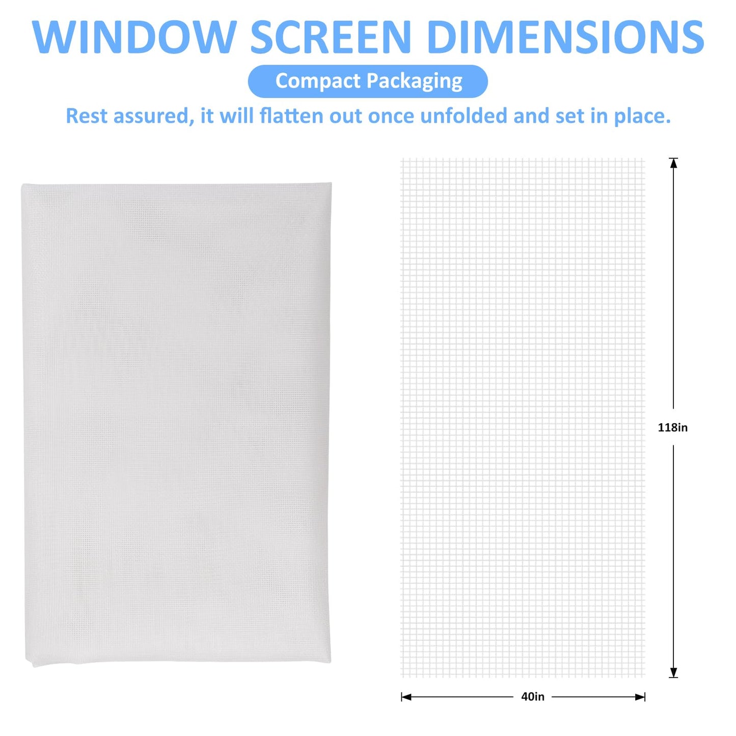 40"x118" Window Screen Mesh, Fiberglass Window Screen, Screen Door Mesh, Windows Screens and Screen Door Replacement, Patio Screen Mesh- White